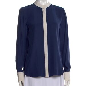 FRAME women’s blue shirt with white collar and placard size S